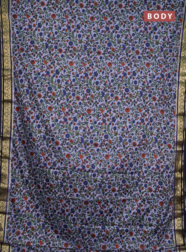 Semi mysore silk saree grey and navy blue with allover prints and zari woven border