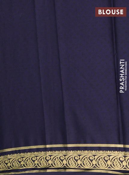 Semi mysore silk saree grey and navy blue with allover prints and zari woven border