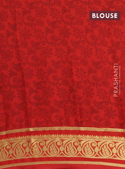 Semi mysore silk saree mango yellow and red with allover prints and zari woven border