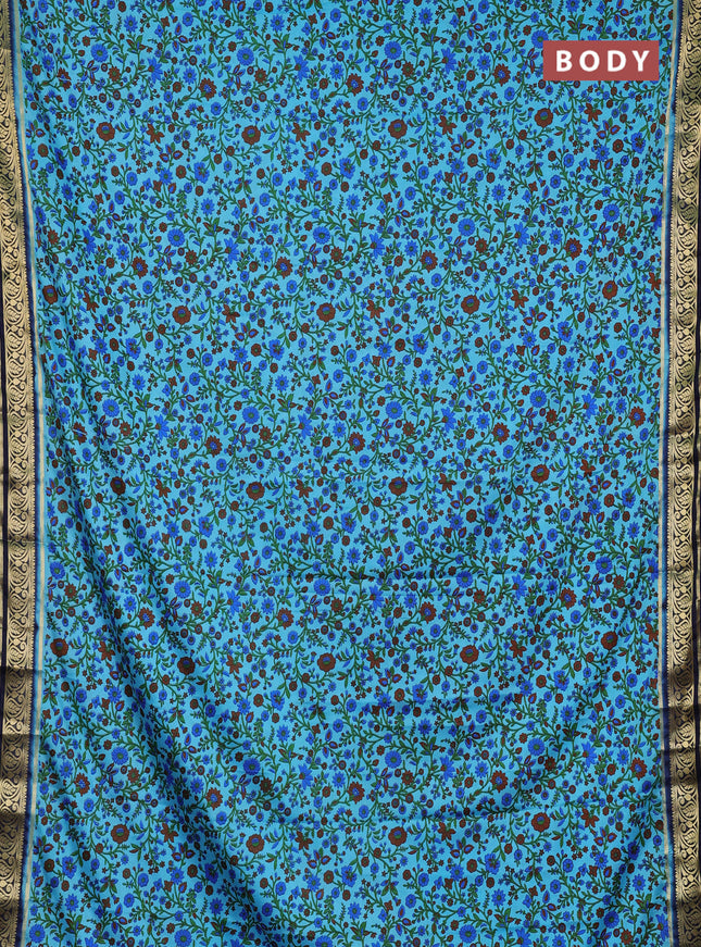 Semi mysore silk saree teal blue and navy blue with allover prints and zari woven border