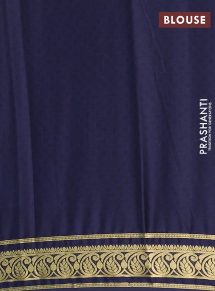 Semi mysore silk saree teal blue and navy blue with allover prints and zari woven border