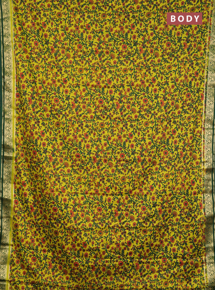 Semi mysore silk saree lime green and green with allover prints and zari woven border
