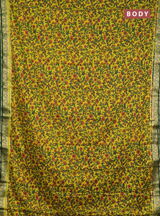 Semi mysore silk saree lime green and green with allover prints and zari woven border