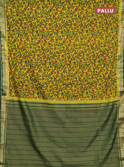 Semi mysore silk saree lime green and green with allover prints and zari woven border