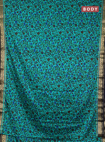 Semi mysore silk saree teal green and navy blue with allover prints and zari woven border