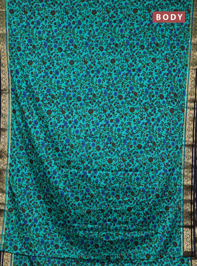 Semi mysore silk saree teal green and navy blue with allover prints and zari woven border
