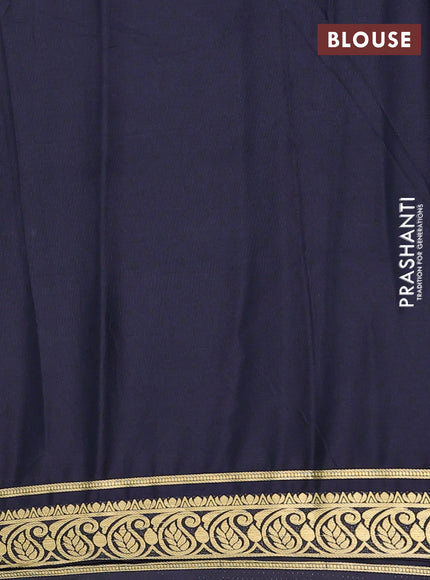 Semi mysore silk saree teal green and navy blue with allover prints and zari woven border