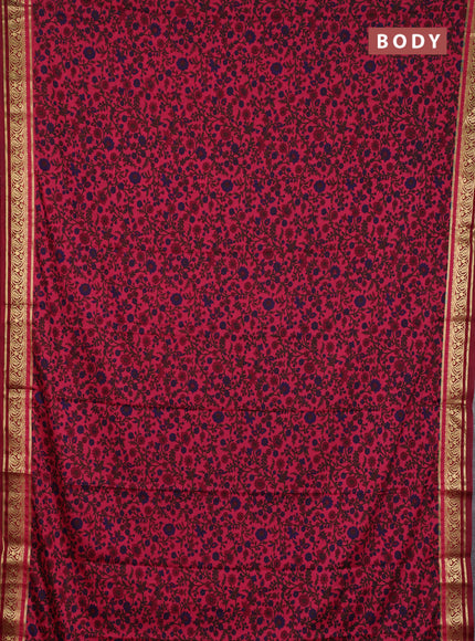 Semi mysore silk saree peach pink and maroon with allover prints and zari woven border