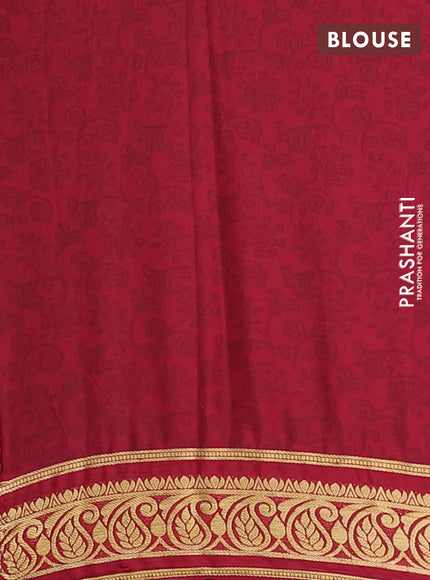 Semi mysore silk saree peach pink and maroon with allover prints and zari woven border