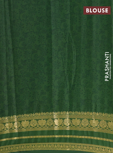 Semi mysore silk saree yellow and green with allover prints and zari woven border
