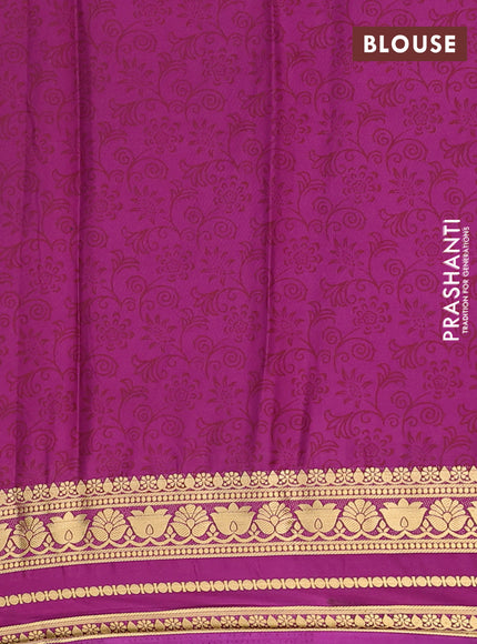 Semi mysore silk saree peach shade and purple with allover prints and zari woven border