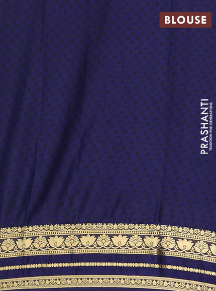 Semi mysore silk saree teal blue and navy blue with allover prints and zari woven border