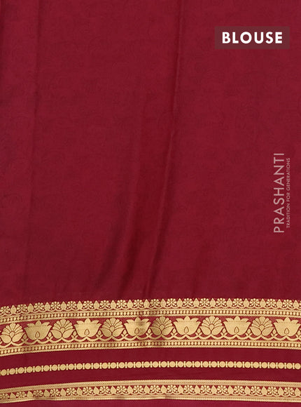 Semi mysore silk saree pastel purple and maroon with allover prints and zari woven border