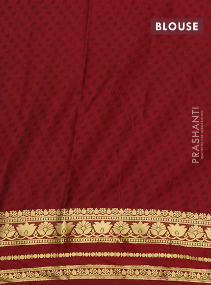 Semi mysore silk saree mustard yellow and maroon with allover prints and zari woven border