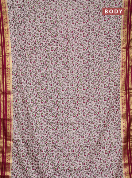 Semi mysore silk saree cream and wine shade with allover prints and zari woven border