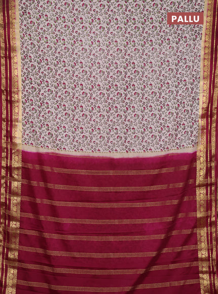 Semi mysore silk saree cream and wine shade with allover prints and zari woven border