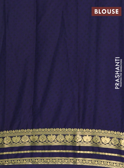 Semi mysore silk saree teal blue and navy blue with allover prints and zari woven border