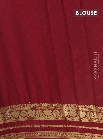Semi mysore silk saree beige and deep maroon with allover prints and zari woven border