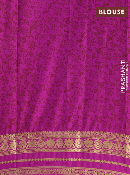 Semi mysore silk saree pastel green and pink with allover prints and zari woven border