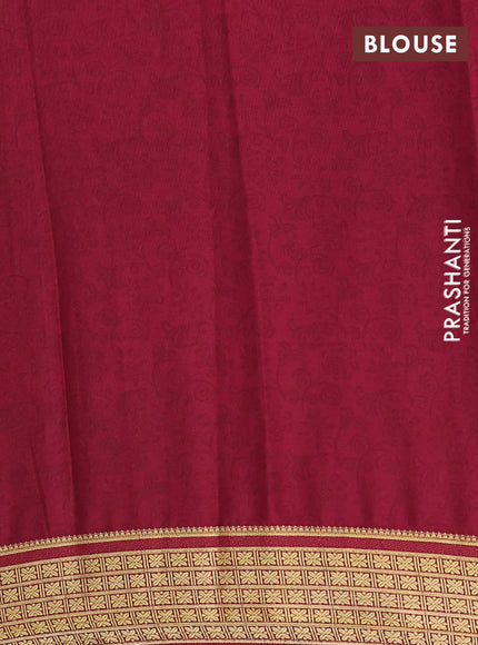 Semi mysore silk saree cream and deep maroon with allover prints and small zari woven border