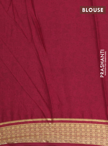 Semi mysore silk saree beige and maroon with allover prints and small zari woven border