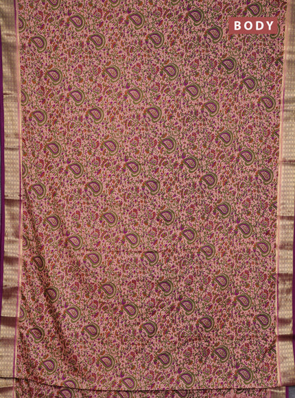 Semi mysore silk saree pastel pink and purple with allover prints and small zari woven border