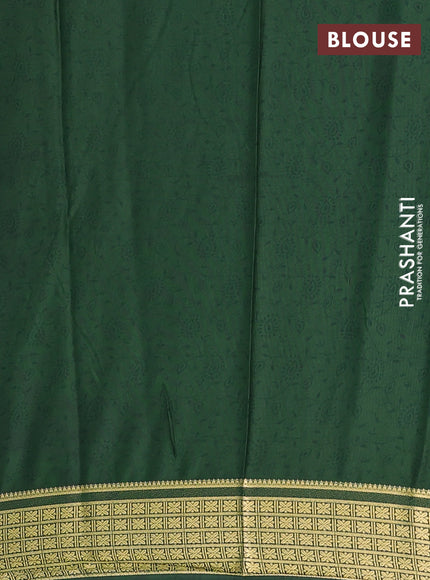 Semi mysore silk saree mustard yellow and green with allover prints and small zari woven border