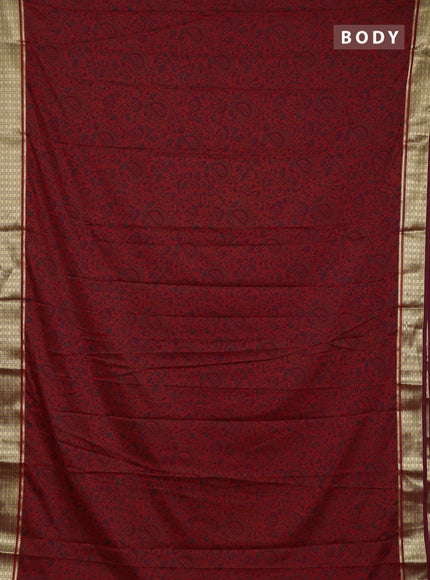Semi mysore silk saree red and deep maroon with allover prints and small zari woven border