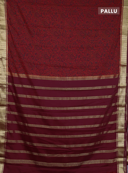 Semi mysore silk saree red and deep maroon with allover prints and small zari woven border