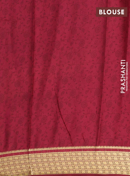 Semi mysore silk saree sandal and maroon with allover prints and small zari woven border
