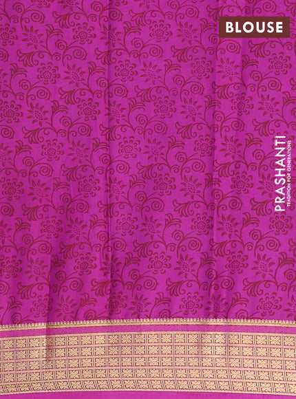 Semi mysore silk saree pastel green and pink with allover prints and small zari woven border