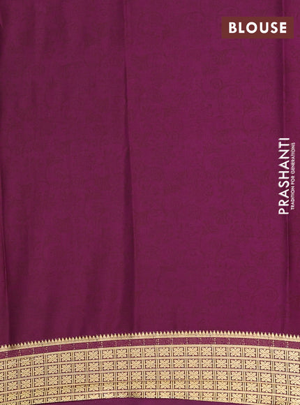 Semi mysore silk saree peach shade and deep purple with allover prints and small zari woven border