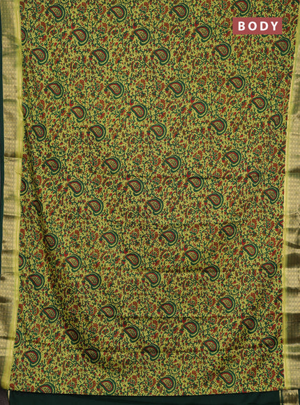Semi mysore silk saree lime green and green with allover prints and small zari woven border