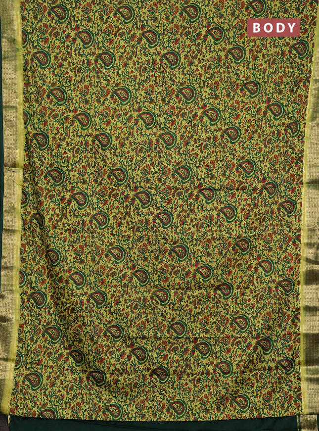 Semi mysore silk saree lime green and green with allover prints and small zari woven border