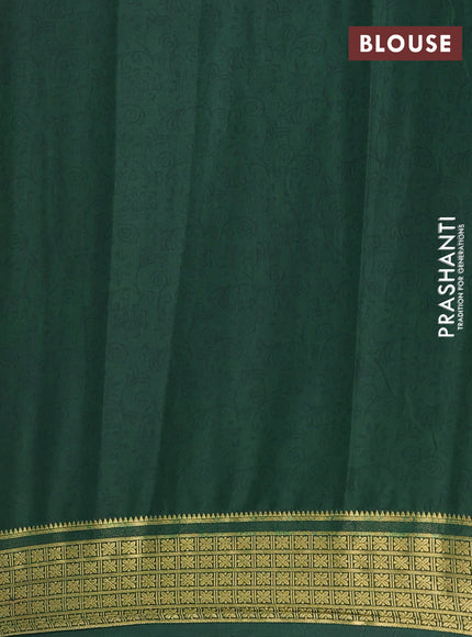 Semi mysore silk saree lime green and green with allover prints and small zari woven border