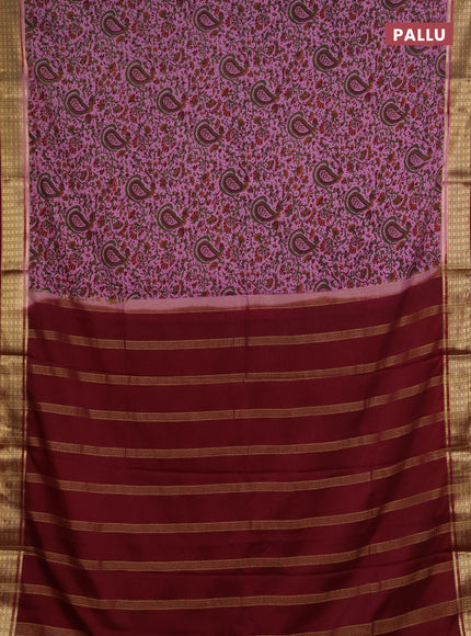 Semi mysore silk saree mauve pink and maroon with allover prints and small zari woven border