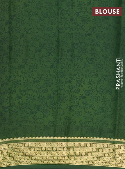Semi mysore silk saree yellow and green with allover prints and small zari woven border