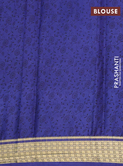 Semi mysore silk saree teal blue and blue with allover prints and small zari woven border