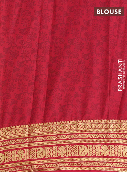 Semi mysore silk saree peach shade and maroon with allover prints and zari woven border