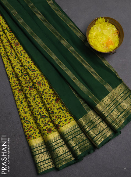 Semi mysore silk saree light green and green with allover prints and zari woven border