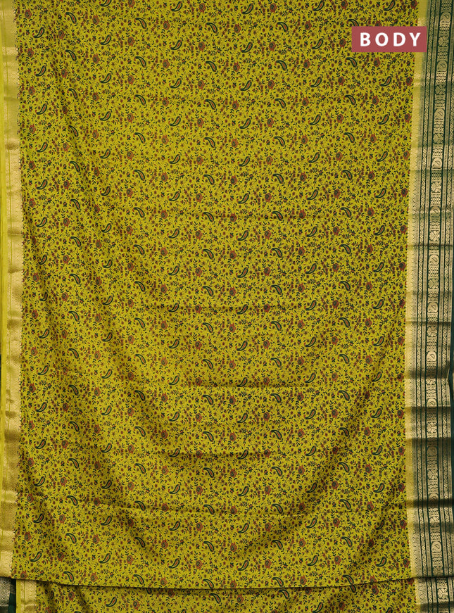 Semi mysore silk saree light green and green with allover prints and zari woven border