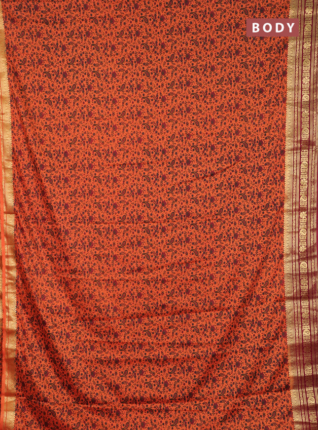 Semi mysore silk saree rust shade and maroon with allover prints and zari woven border