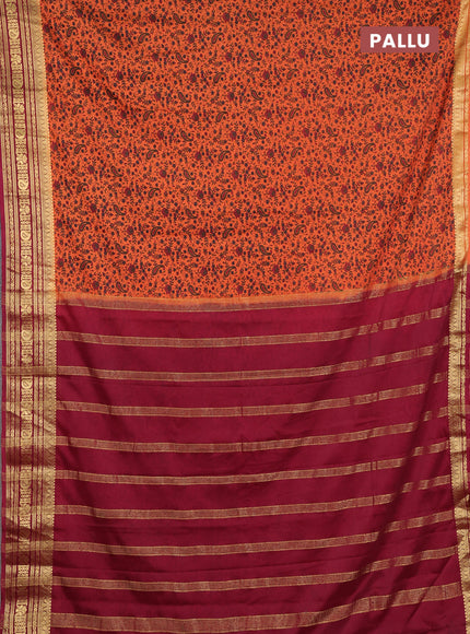 Semi mysore silk saree rust shade and maroon with allover prints and zari woven border