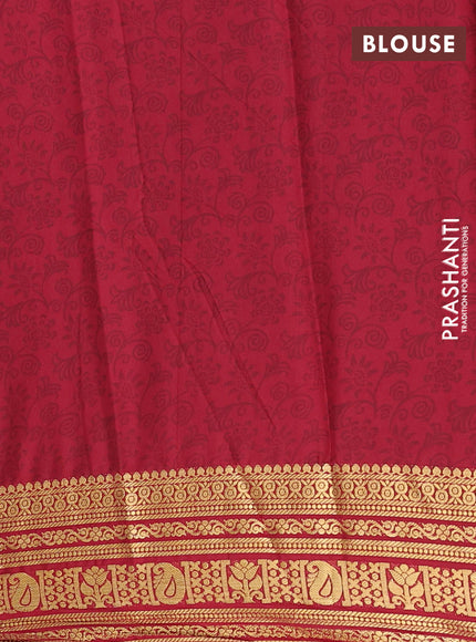 Semi mysore silk saree candy pink and maroon with allover prints and zari woven border