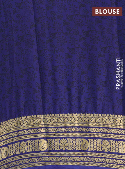 Semi mysore silk saree teal blue and blue with allover prints and zari woven border