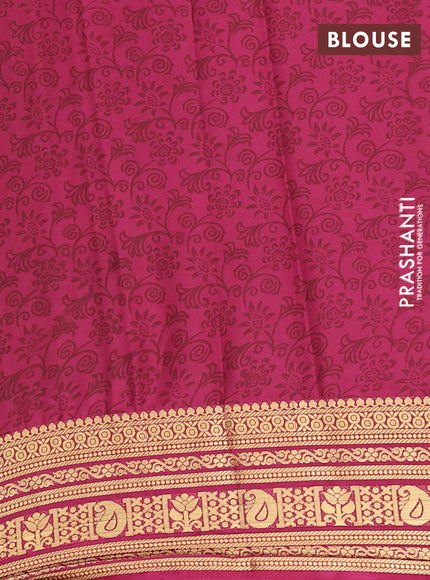 Semi mysore silk saree lime green and wine shade with allover prints and zari woven border