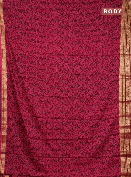 Semi mysore silk saree peach pink and deep maroon with allover prints and zari woven border