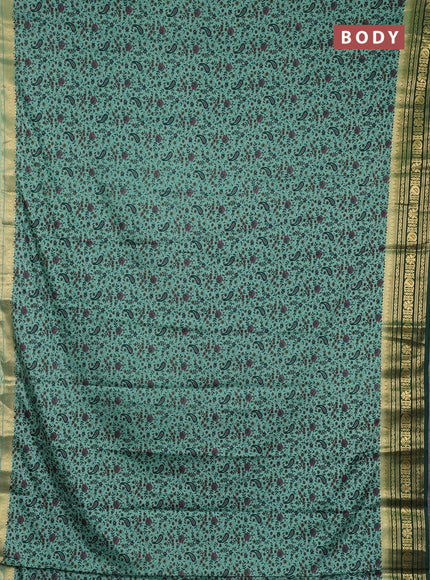 Semi mysore silk saree pastel green and green with allover prints and zari woven border