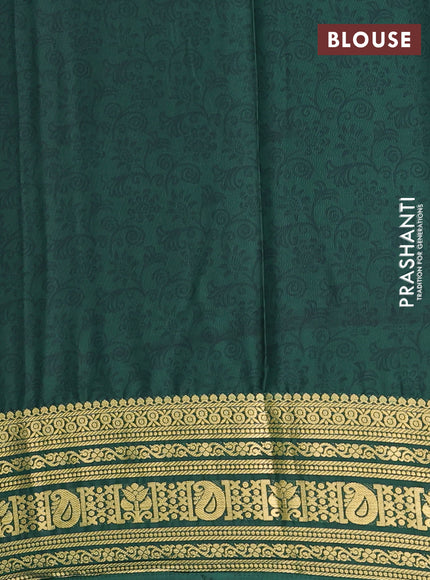 Semi mysore silk saree pastel green and green with allover prints and zari woven border
