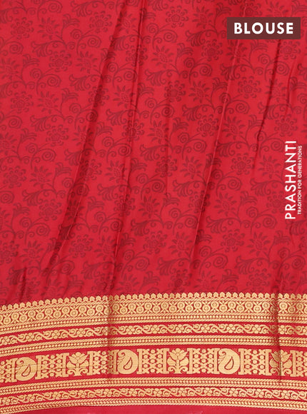 Semi mysore silk saree yellow and red with allover prints and zari woven border